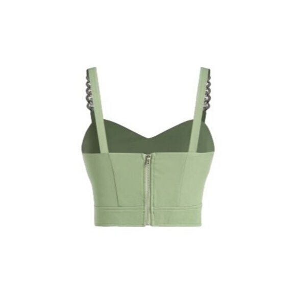 2/$30 NWT Cider L Green NWT Cropped Bustier Top Silver Chain Straps & Back Zip - Picture 6 of 12